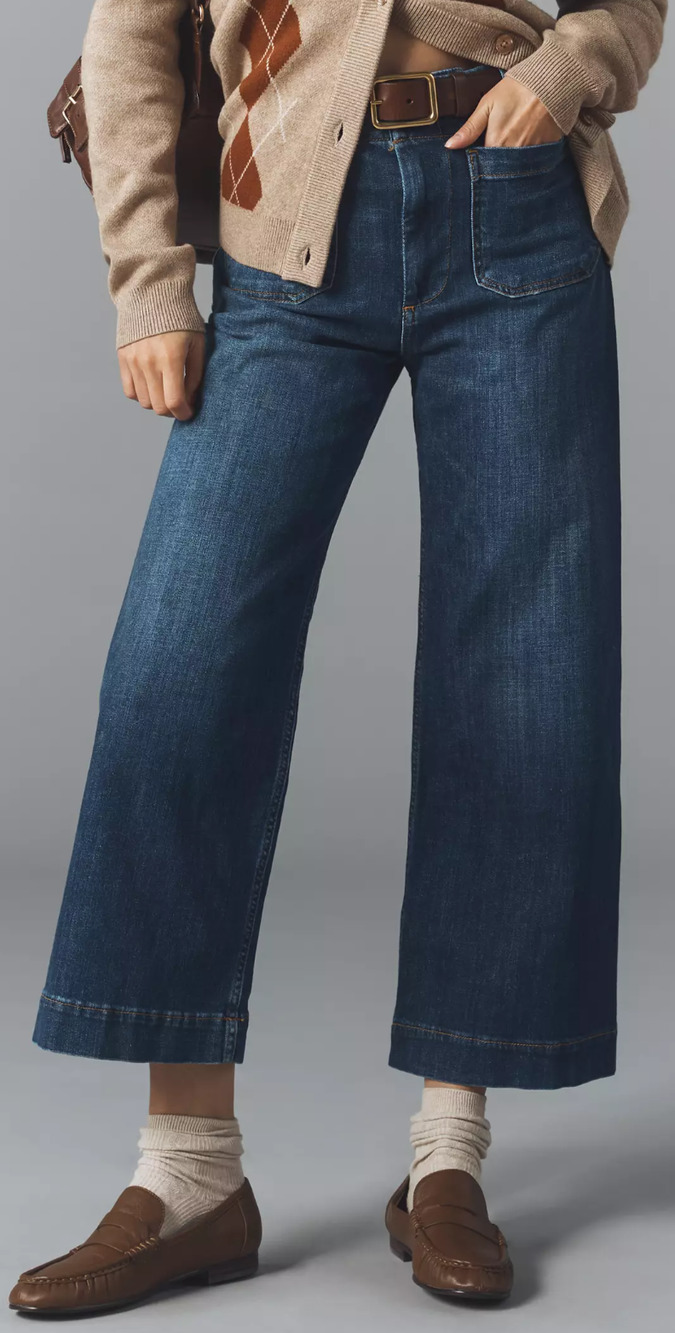 Maeve The Colette dark wash wide leg cropped jeans Size 31 Blue Retro Classic